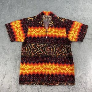 Vtg Mo Bettah Shirt Mens M Orange Tropical Hawaiian Full Zip Short Sleeve 1940s